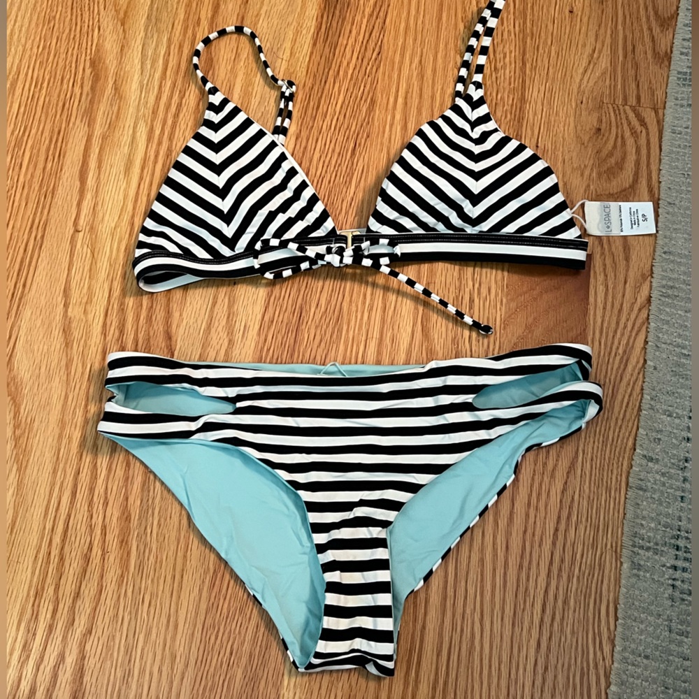 L Space women’s bathing suit. Size Small. Black and white stripe